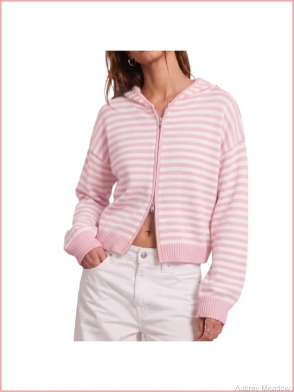 Striped Knit Cardigan with Hoodie Zip Up Sweater Jacket
